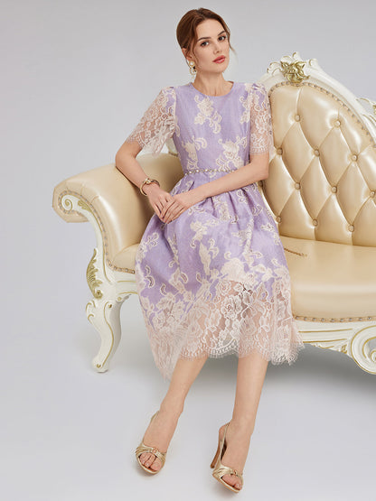 Soft Lace Inset Colorblock Dress