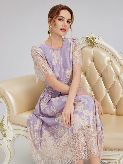 Soft Lace Inset Colorblock Dress
