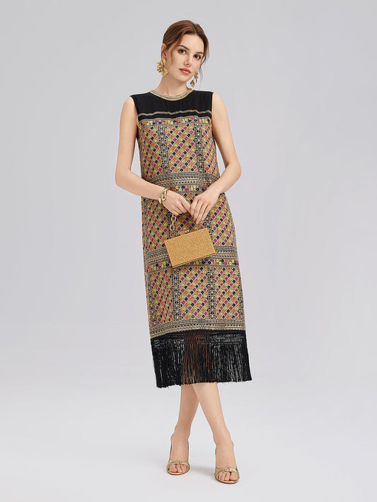 Embroidered Fringe Bohemian Dress