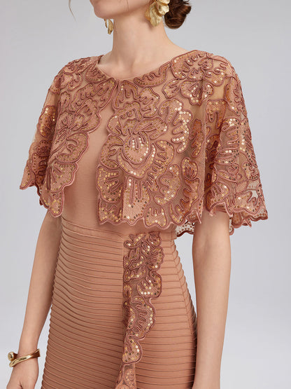 Sequin Ruffle Stretch Fitted Dress