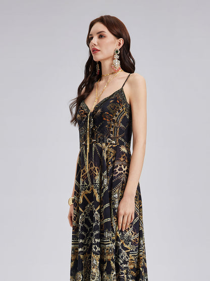 Baroque Print Silk Slip Dress
