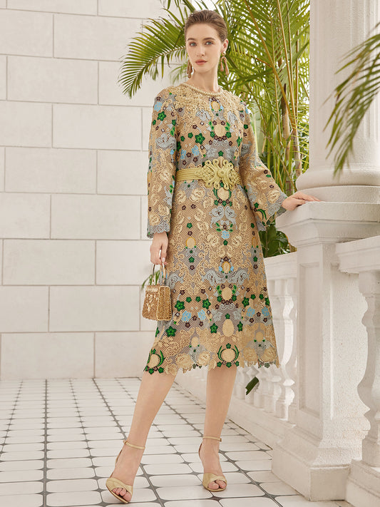 Hand-Beaded Baroque Embroidered Eyelet Dress