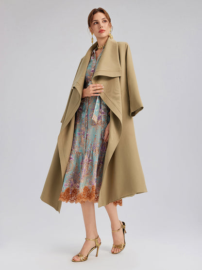 Silk Velvet Devoré Floral Lace Trim Dress (Matching Belt Included)