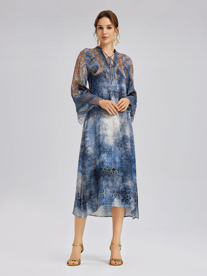 100% Silk Paisley Tie-Dye Dress