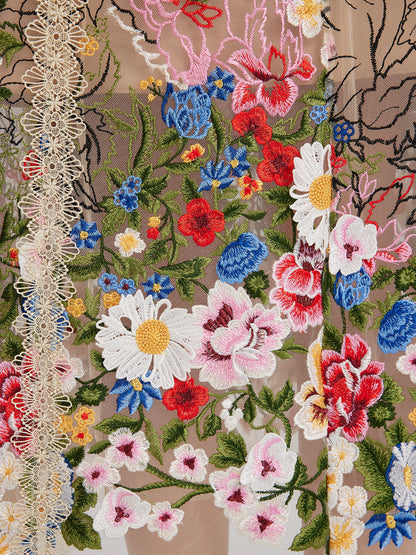 Embroidered Beaded Multicolored Floral Tulle Dress