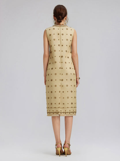 Hand-Beaded Fringe Sleeveless Dress