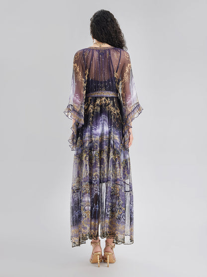 Silk Crystal-Embellished Baroque Print Dress