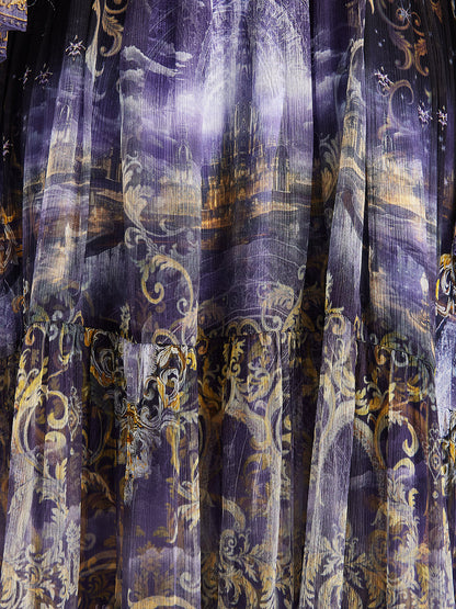Silk Crystal-Embellished Baroque Print Dress