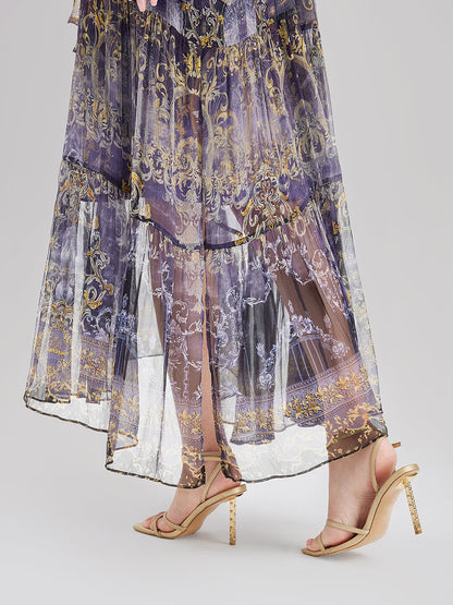 Silk Crystal-Embellished Baroque Print Dress