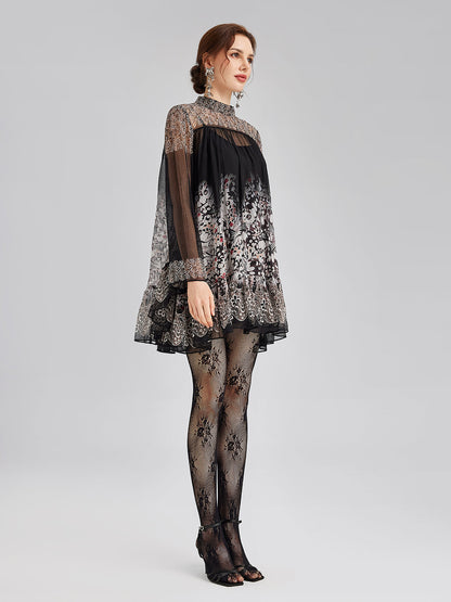 Silk Rhinestone-Embellished Baroque Print Dress