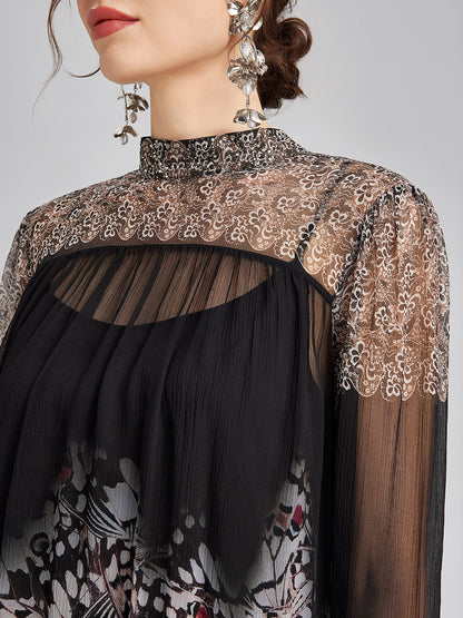 Silk Rhinestone-Embellished Baroque Print Dress