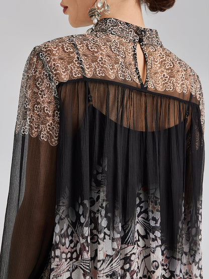 Silk Rhinestone-Embellished Baroque Print Dress