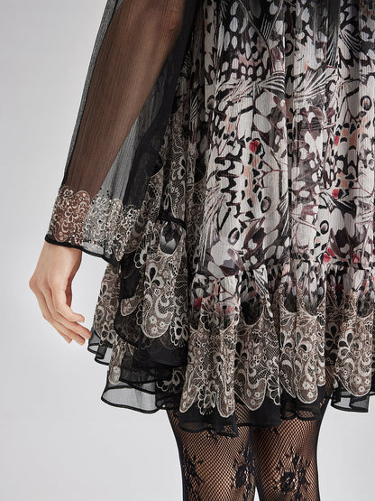 Silk Rhinestone-Embellished Baroque Print Dress