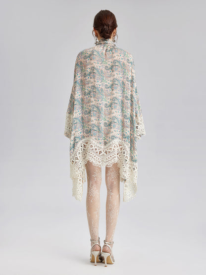Linen Paisley Print Lace Dress