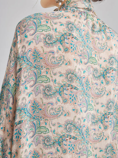 Linen Paisley Print Lace Dress