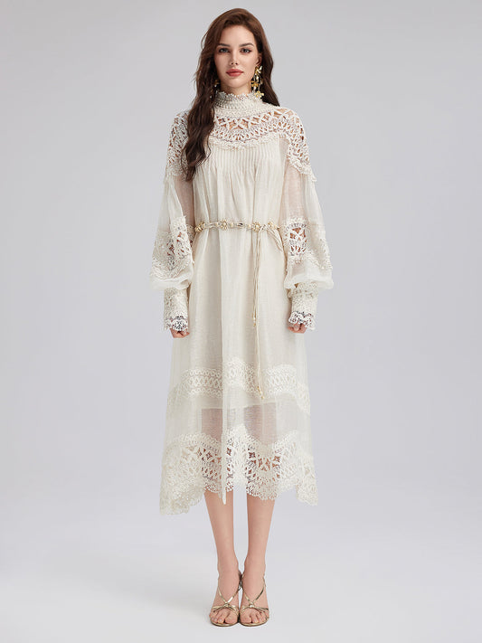 French Linen Openwork Lace Dress