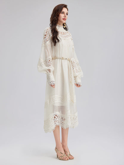 French Linen Openwork Lace Dress