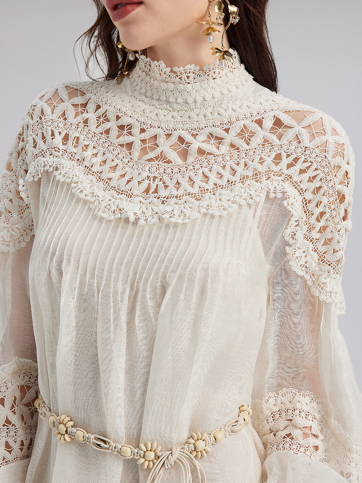 French Linen Openwork Lace Dress