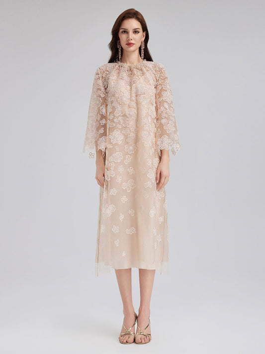 Hand-Beaded Cutwork Embroidery Dress