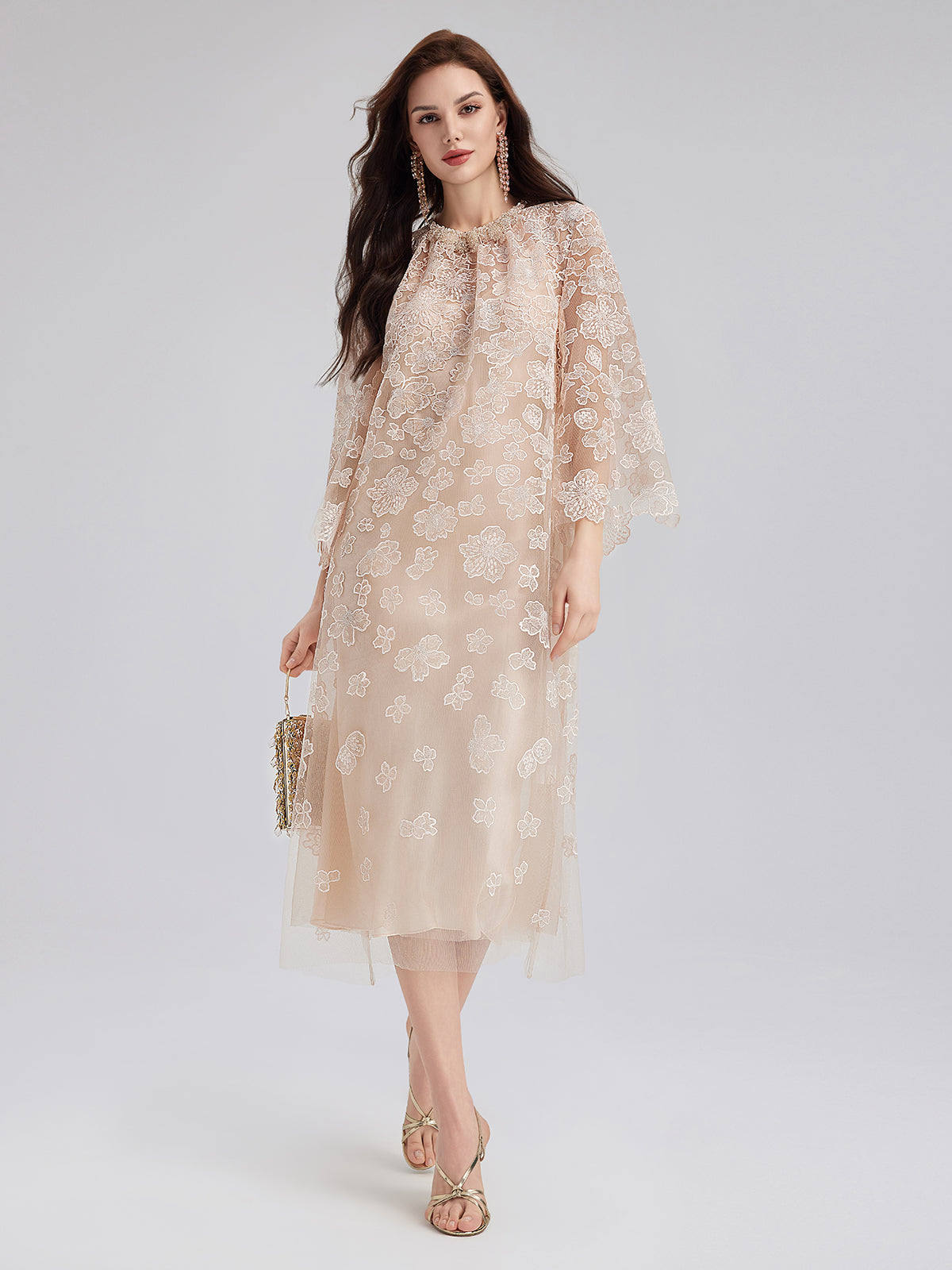 Hand-Beaded Cutwork Embroidery Dress