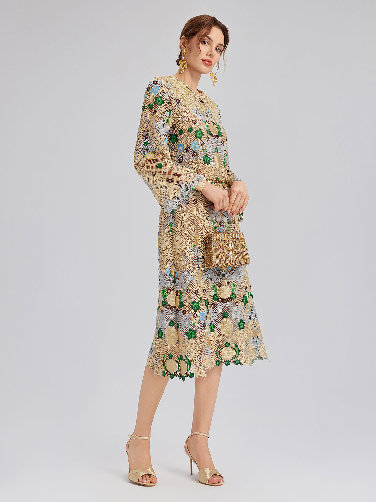 Hand-Beaded Baroque Embroidered Eyelet Dress