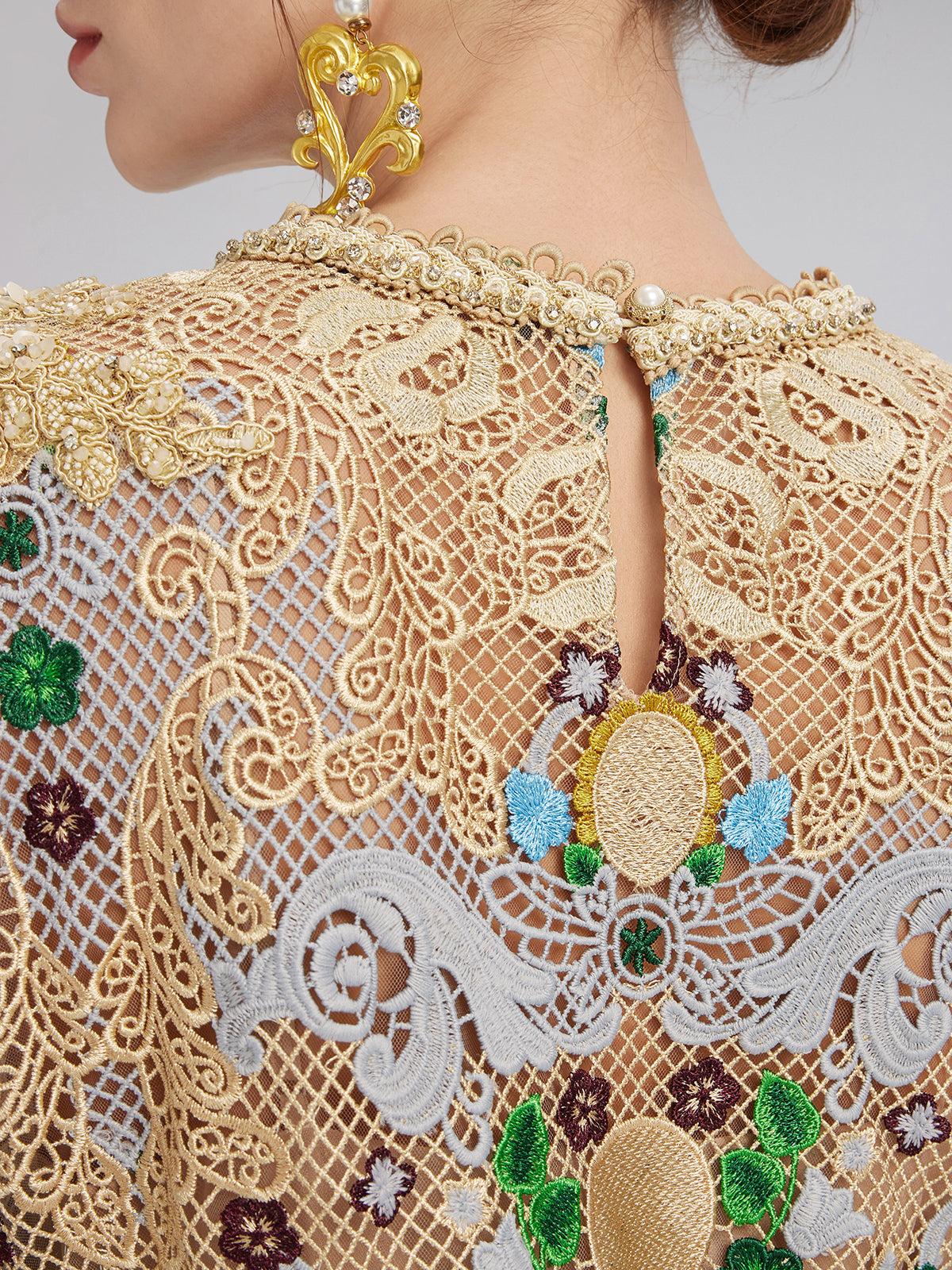 Hand-Beaded Baroque Embroidered Eyelet Dress