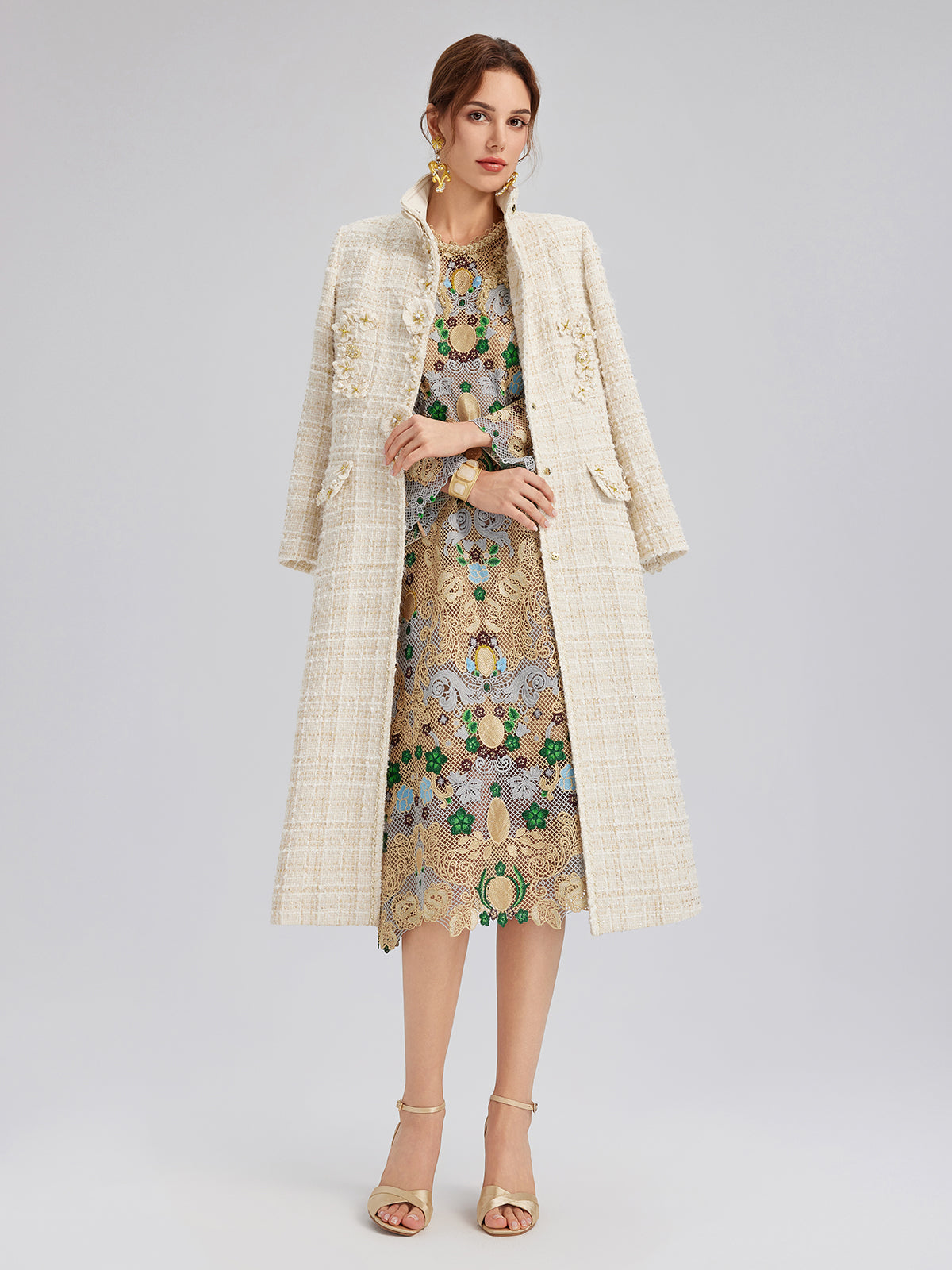 Hand-Beaded Baroque Embroidered Eyelet Dress