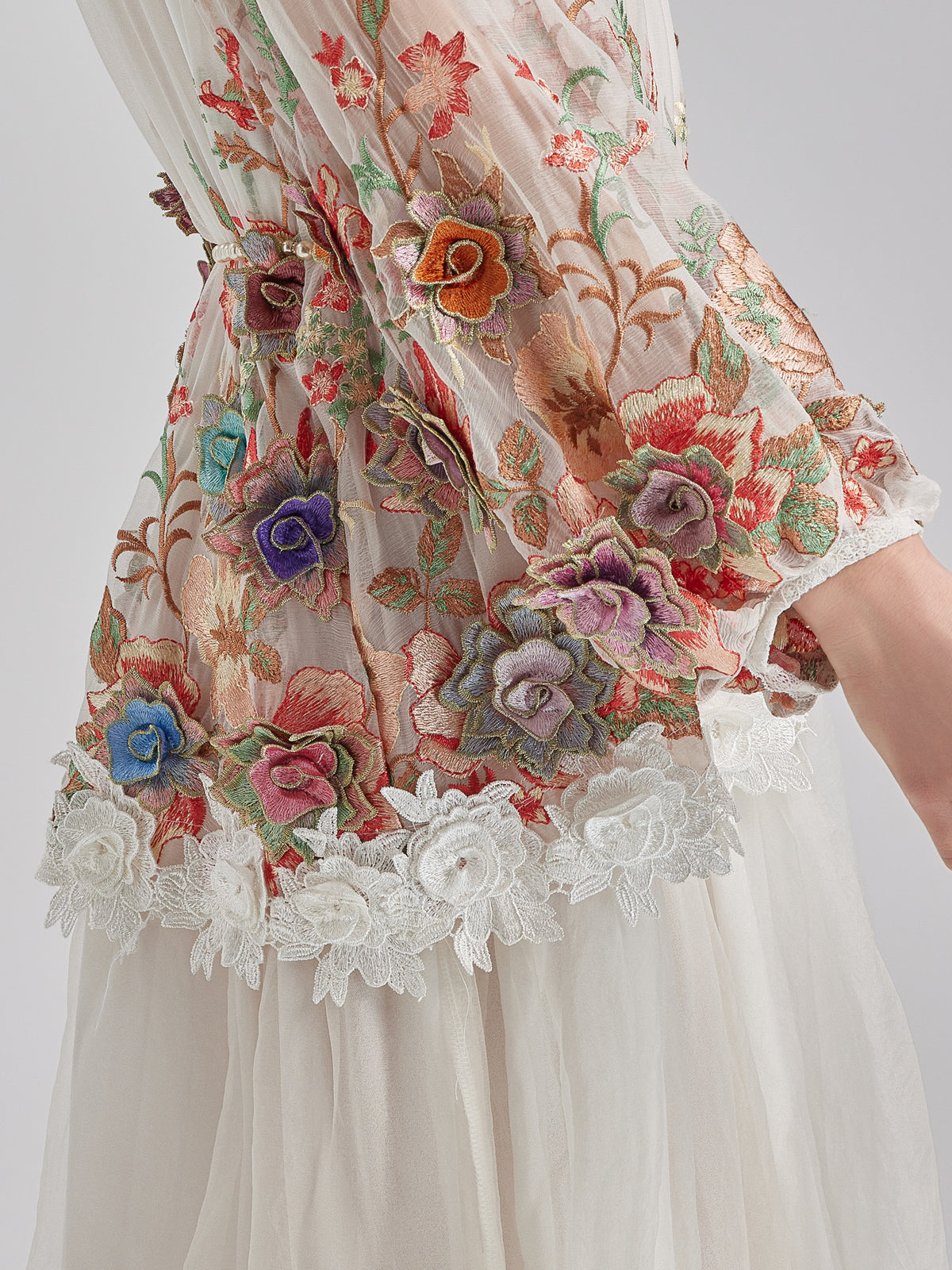 Silk Embroidered Floral Tiered Dress