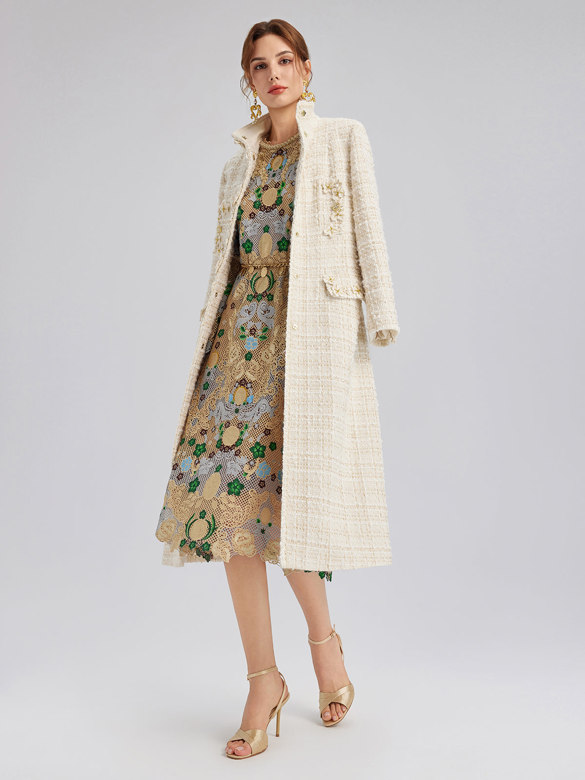Hand-Beaded Baroque Embroidered Eyelet Dress