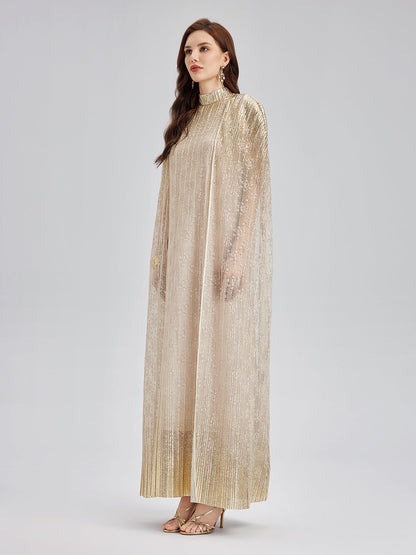 Gold Lace Dress & Cape Gown