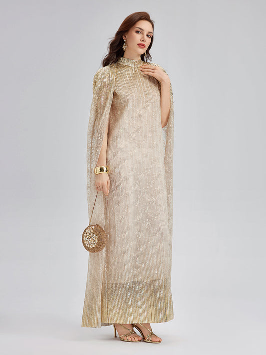 Gold Lace Dress & Cape Gown