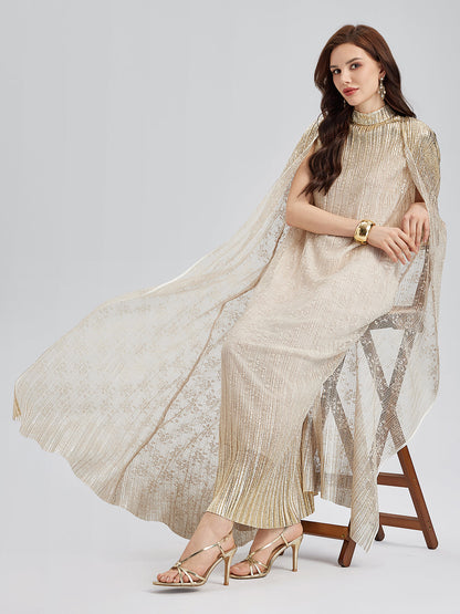 Gold Lace Dress & Cape Gown