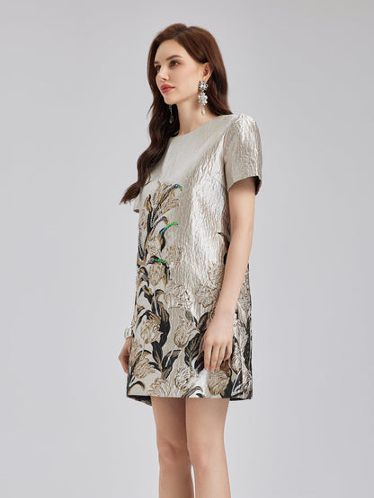 Luxe Bronzing Embroidered Floral Sequin Dress