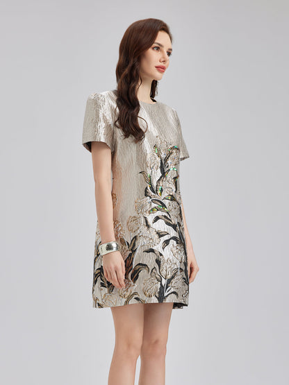 Luxe Bronzing Embroidered Floral Sequin Dress