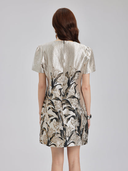 Luxe Bronzing Embroidered Floral Sequin Dress