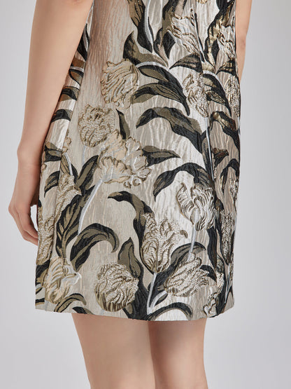 Luxe Bronzing Embroidered Floral Sequin Dress