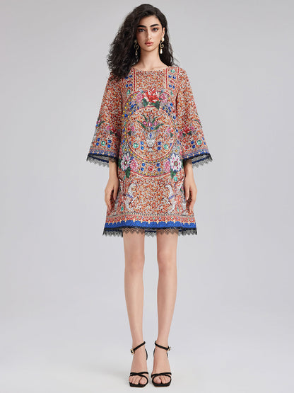 Hand-Sewn Bead Vintage Pattern Dress