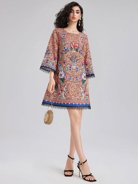 Hand-Sewn Bead Vintage Pattern Dress