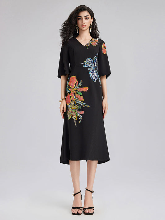 Vintage Floral Embroidered Dress
