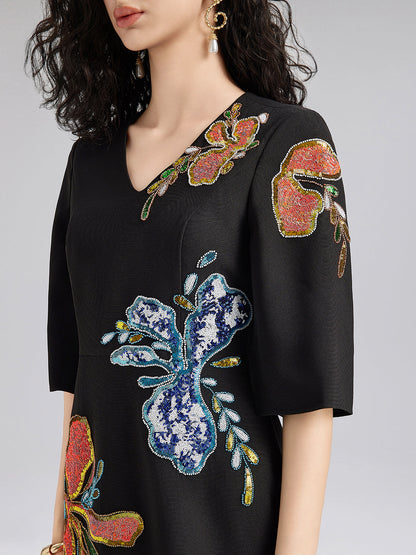 Vintage Floral Embroidered Dress