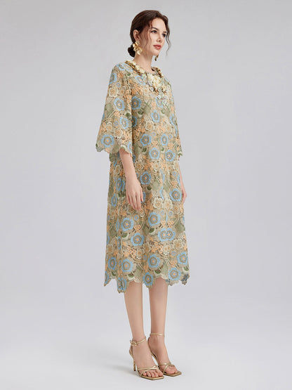 Beaded Multicolor Lace Baroque Dress