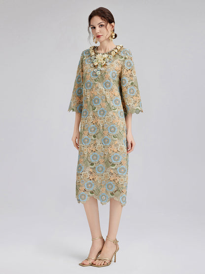 Beaded Multicolor Lace Baroque Dress