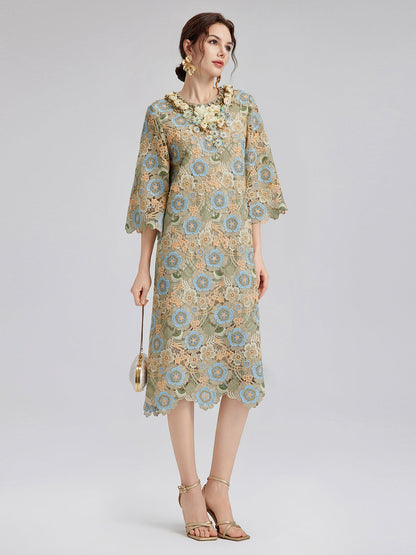 Beaded Multicolor Lace Baroque Dress