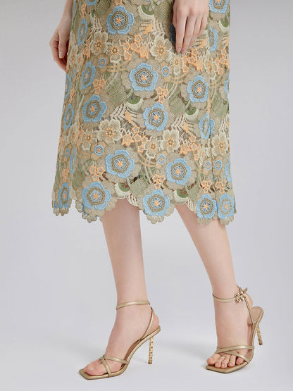 Beaded Multicolor Lace Baroque Dress