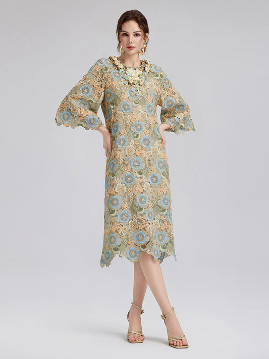 Beaded Multicolor Lace Baroque Dress