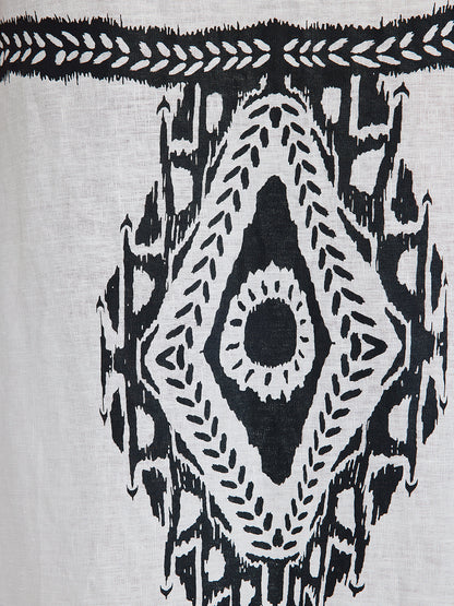 Linen Geometric Print Batwing Maxi Dress