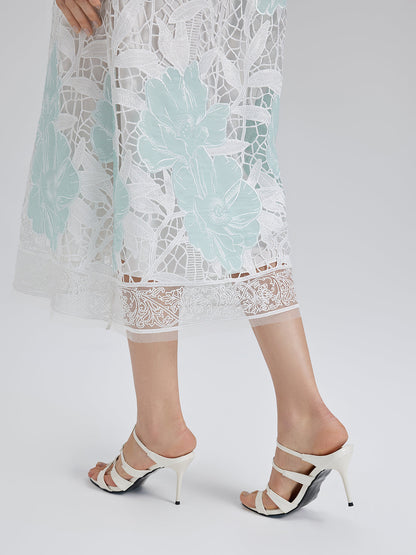 Guipure Lace Embroidered Openwork Appliqué Robe
