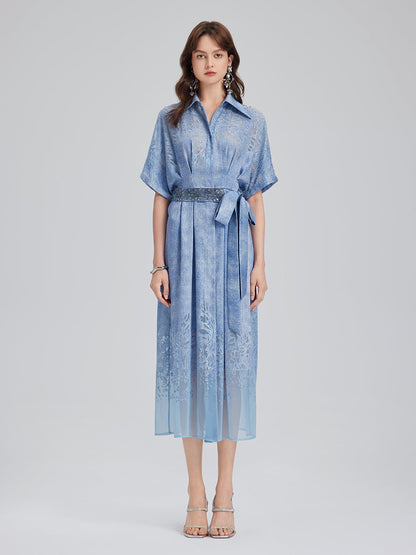 Burnout Gradient Denim-Effect Dress (Belt Included)