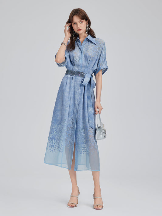 Burnout Gradient Denim-Effect Dress (Belt Included)