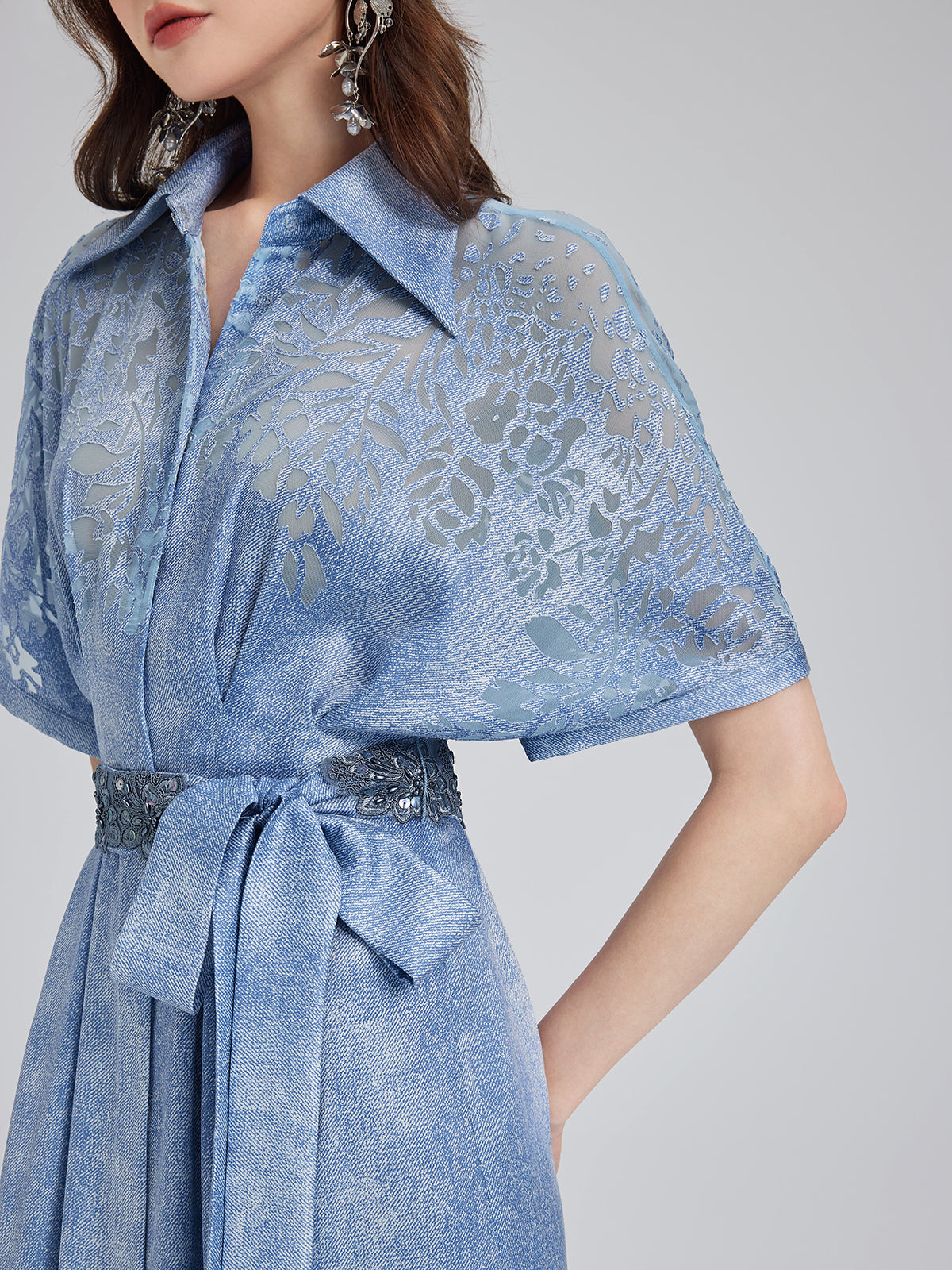 Burnout Gradient Denim-Effect Dress (Belt Included)